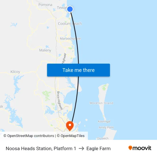 Noosa Heads Station, Platform 1 to Eagle Farm map