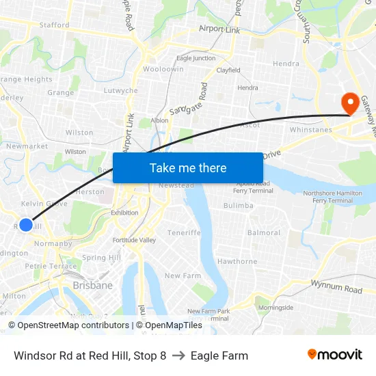 Windsor Rd at Red Hill, Stop 8 to Eagle Farm map