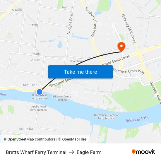 Bretts Wharf Ferry Terminal to Eagle Farm map
