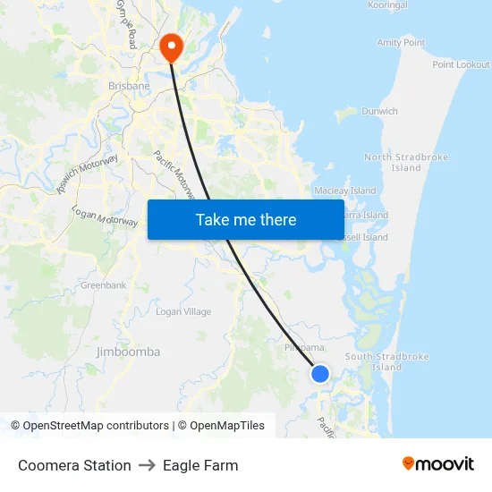 Coomera Station to Eagle Farm map