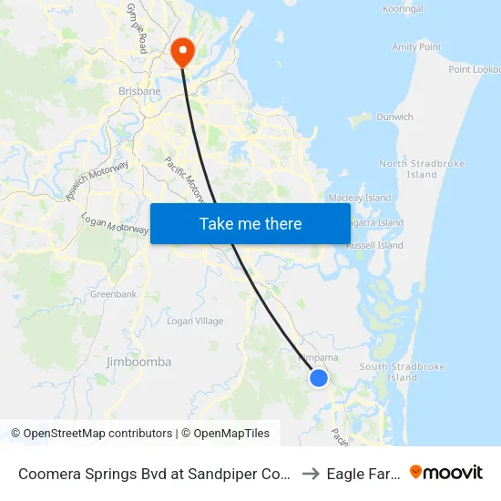 Coomera Springs Bvd at Sandpiper Court to Eagle Farm map