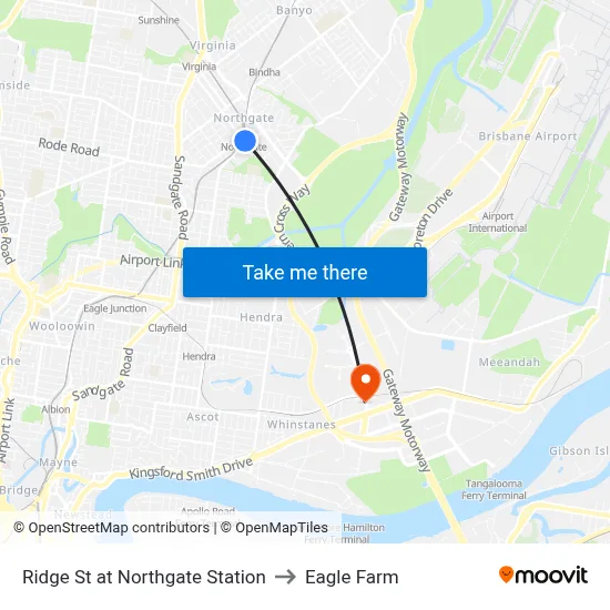 Ridge St at Northgate Station to Eagle Farm map