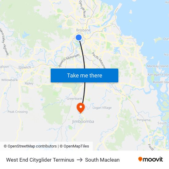 West End Cityglider Terminus to South Maclean map