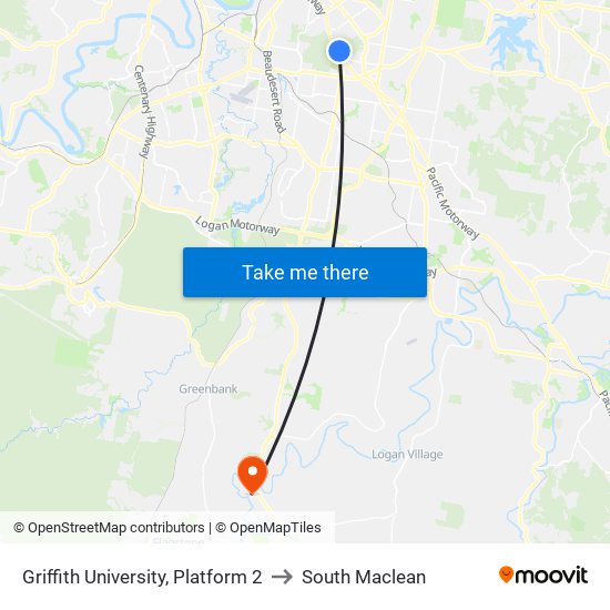 Griffith University, Platform 2 to South Maclean map