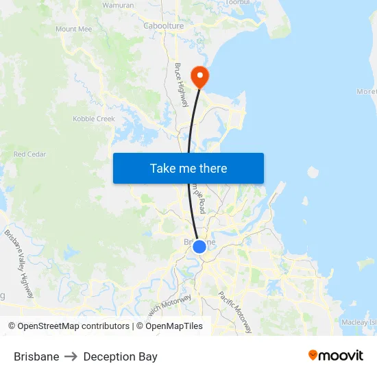 Brisbane to Deception Bay map