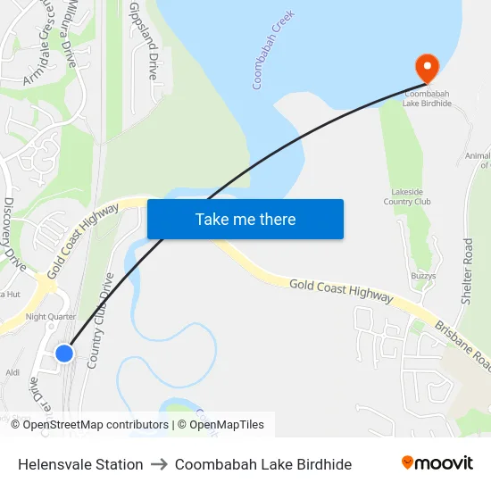 Helensvale Station to Coombabah Lake Birdhide map