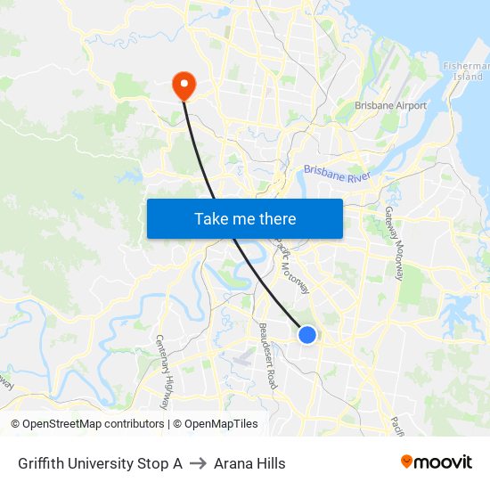 Griffith University Stop A to Arana Hills map