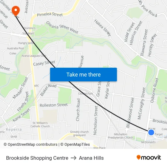 Brookside Shopping Centre to Arana Hills map