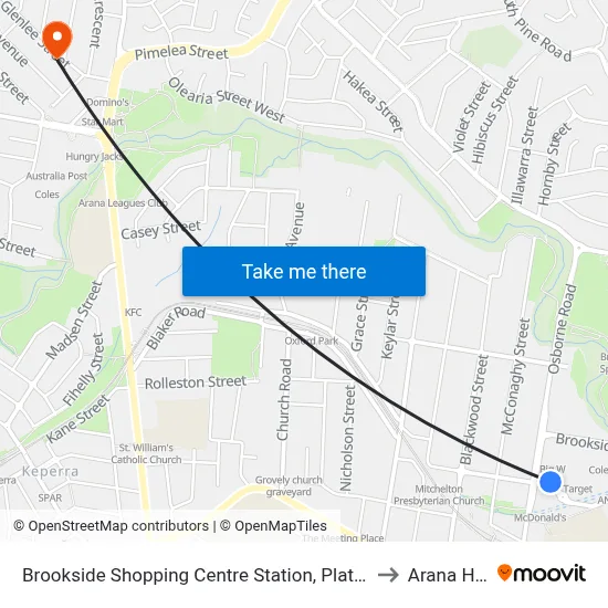 Brookside Shopping Centre Station, Platform B to Arana Hills map