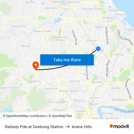 Railway Pde at Geebung Station to Arana Hills map