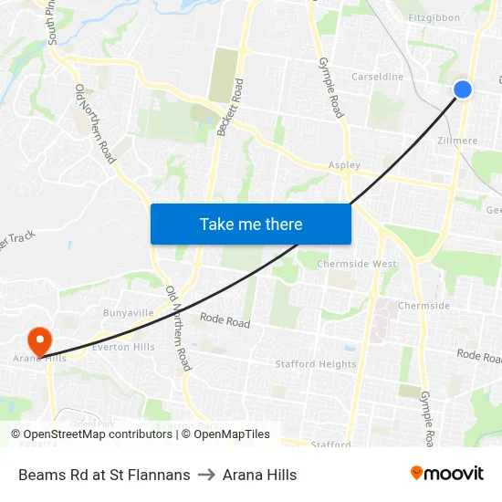 Beams Rd at St Flannans to Arana Hills map