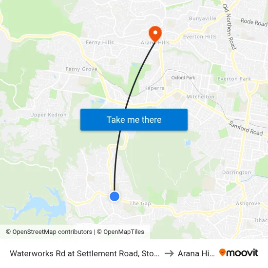Waterworks Rd at Settlement Road, Stop 36 to Arana Hills map