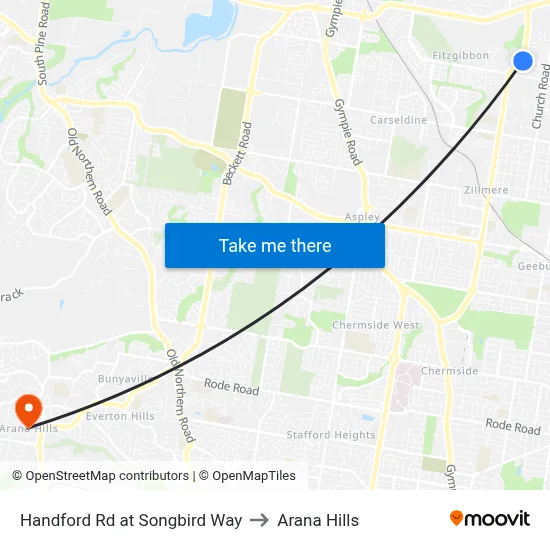 Handford Rd at Songbird Way to Arana Hills map