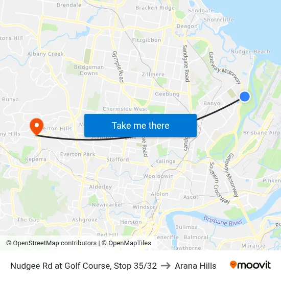Nudgee Rd at Golf Course, Stop 35/32 to Arana Hills map