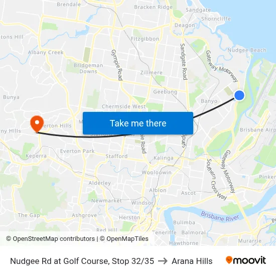 Nudgee Rd at Golf Course, Stop 32/35 to Arana Hills map