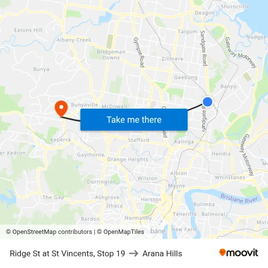 Ridge St at St Vincents, Stop 19 to Arana Hills map