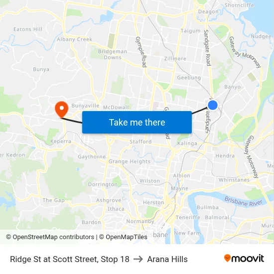 Ridge St at Scott Street, Stop 18 to Arana Hills map