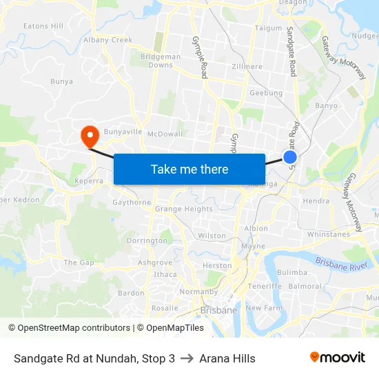 Sandgate Rd at Nundah, Stop 3 to Arana Hills map