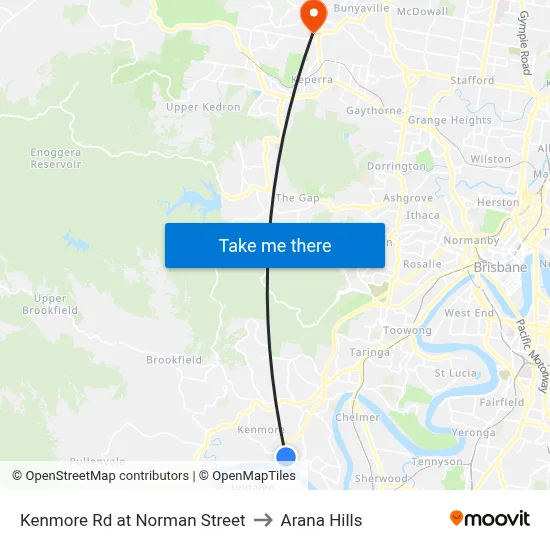 Kenmore Rd at Norman Street to Arana Hills map