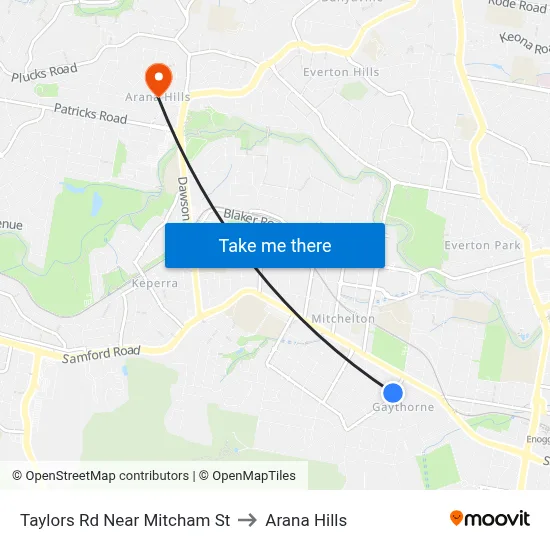 Taylors Rd Near Mitcham St to Arana Hills map