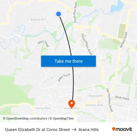 Queen Elizabeth Dr at Corso Street to Arana Hills map