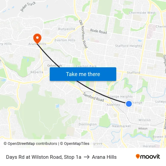 Days Rd at Wilston Road, Stop 1a to Arana Hills map