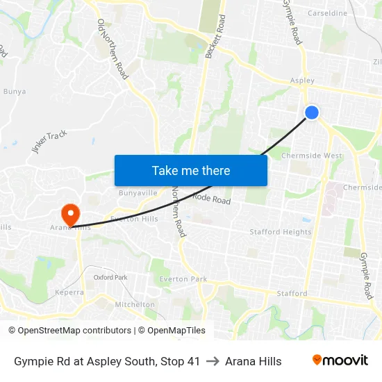 Gympie Rd at Aspley South, Stop 41 to Arana Hills map