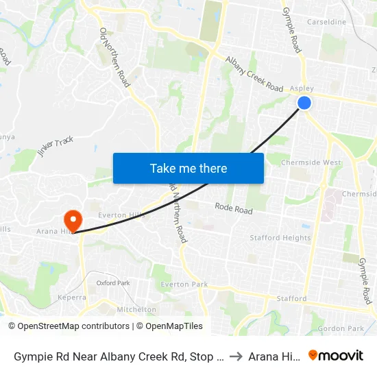 Gympie Rd Near Albany Creek Rd, Stop 42 to Arana Hills map