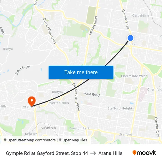 Gympie Rd at Gayford Street, Stop 44 to Arana Hills map
