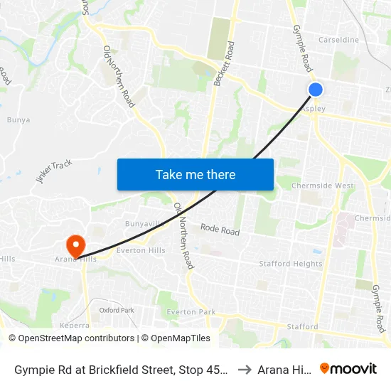 Gympie Rd at Brickfield Street, Stop 45/44 to Arana Hills map