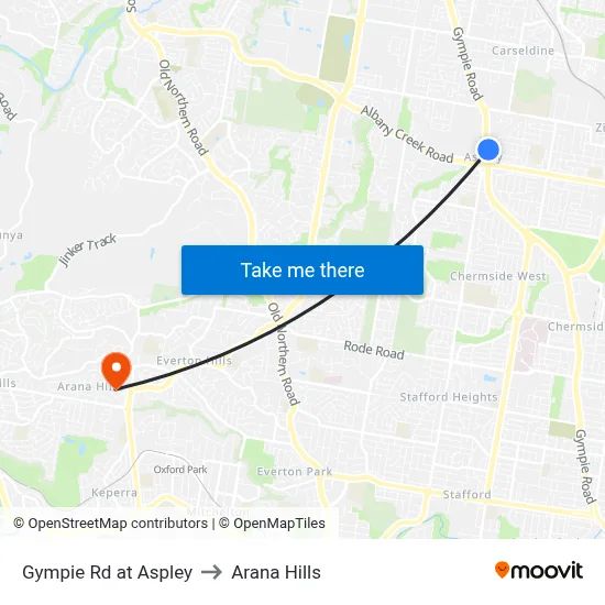 Gympie Rd at Aspley to Arana Hills map