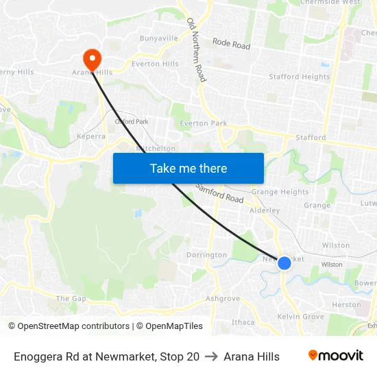 Enoggera Rd at Newmarket, Stop 20 to Arana Hills map