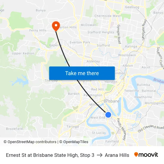 Ernest St at Brisbane State High, Stop 3 to Arana Hills map