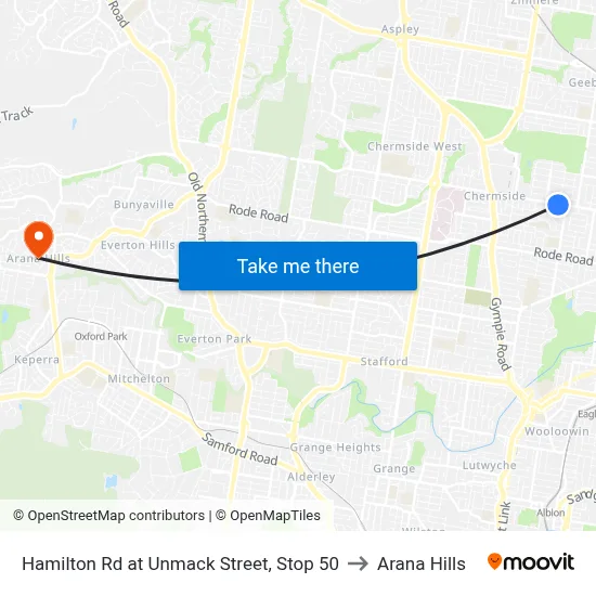 Hamilton Rd at Unmack Street, Stop 50 to Arana Hills map
