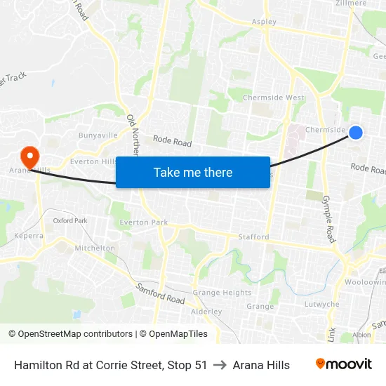 Hamilton Rd at Corrie Street, Stop 51 to Arana Hills map