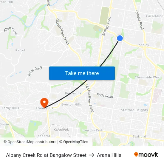 Albany Creek Rd at Bangalow Street to Arana Hills map