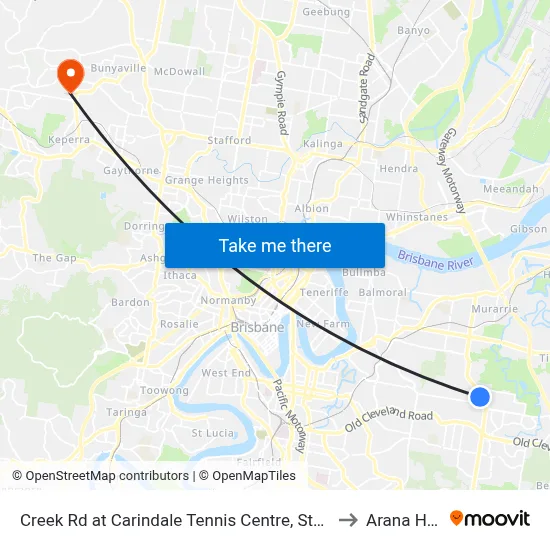 Creek Rd at Carindale Tennis Centre, Stop 46 to Arana Hills map