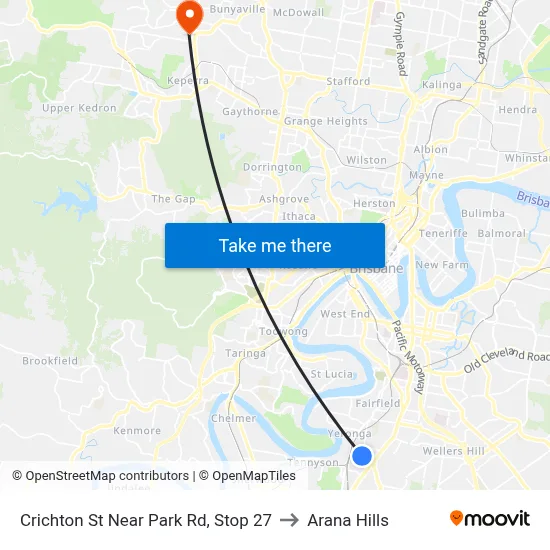 Crichton St Near Park Rd, Stop 27 to Arana Hills map
