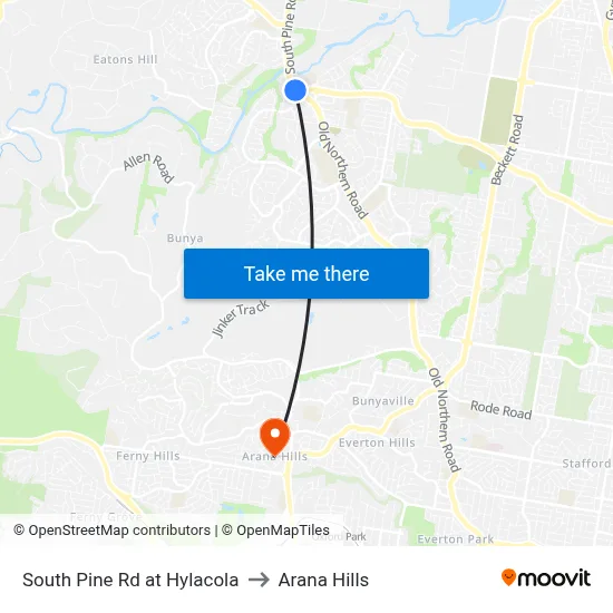 South Pine Rd at Hylacola to Arana Hills map