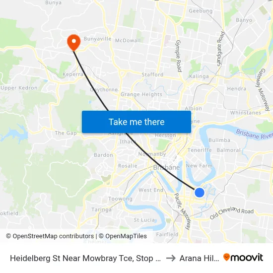 Heidelberg St Near Mowbray Tce, Stop 14 to Arana Hills map