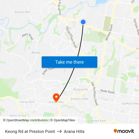 Keong Rd at Preston Point to Arana Hills map