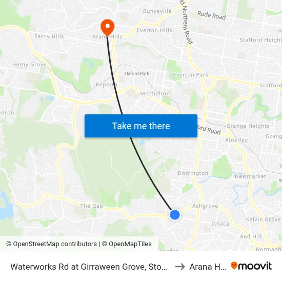 Waterworks Rd at Girraween Grove, Stop 21/22 to Arana Hills map