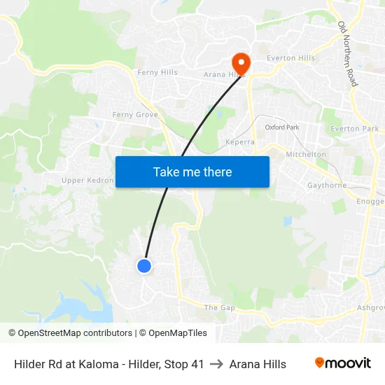 Hilder Rd at Kaloma - Hilder, Stop 41 to Arana Hills map