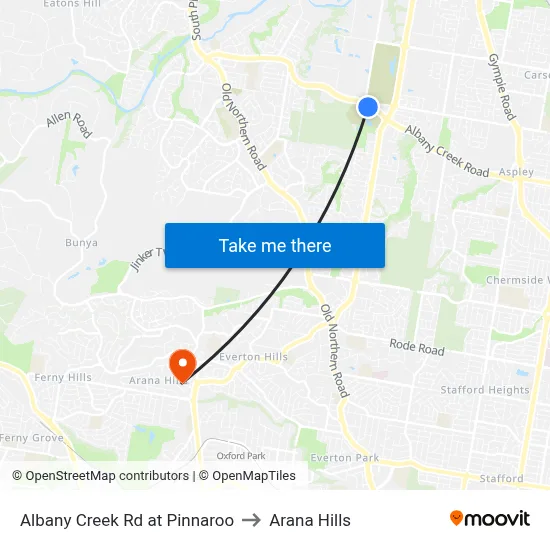 Albany Creek Rd at Pinnaroo to Arana Hills map