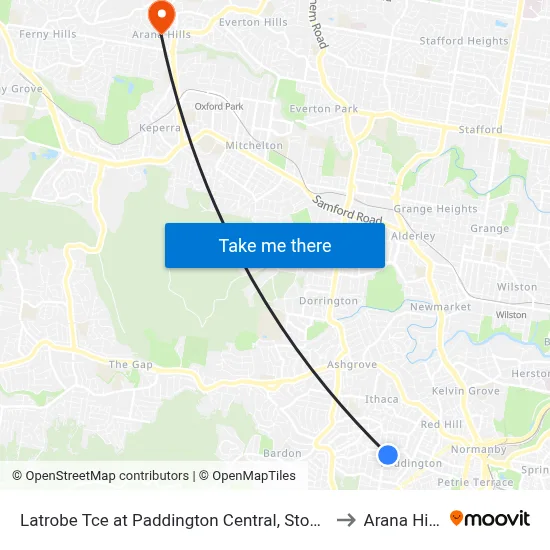 Latrobe Tce at Paddington Central, Stop 10 to Arana Hills map