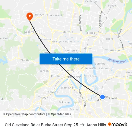 Old Cleveland Rd at Burke Street Stop 25 to Arana Hills map