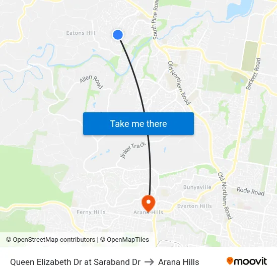 Queen Elizabeth Dr at Saraband Dr to Arana Hills map