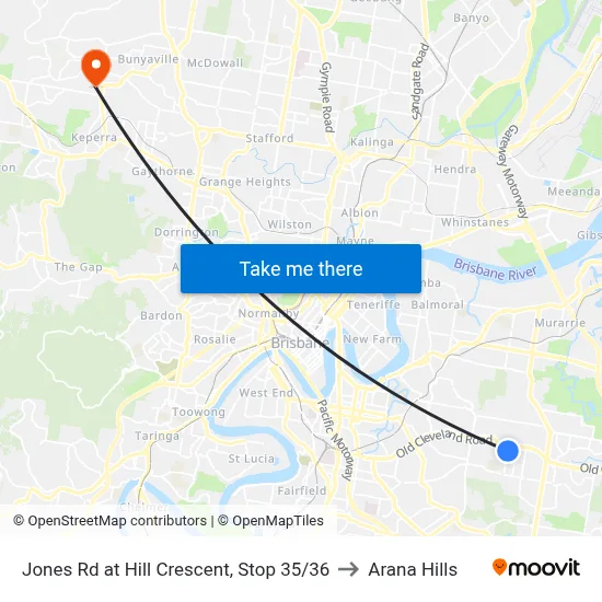 Jones Rd at Hill Crescent, Stop 35/36 to Arana Hills map