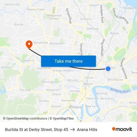 Burilda St at Derby Street, Stop 45 to Arana Hills map