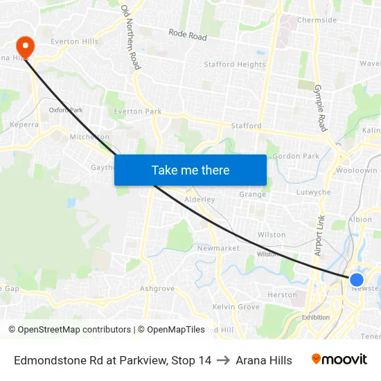 Edmondstone Rd at Parkview, Stop 14 to Arana Hills map